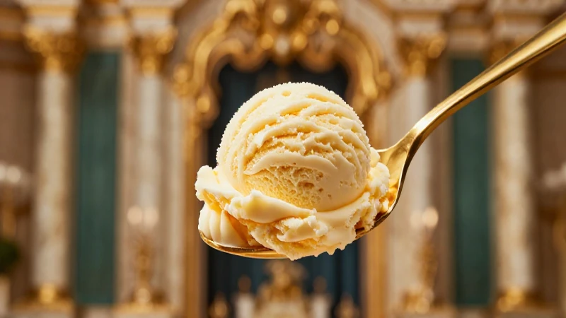 Cuchara dorada con helado, lujo cinematográfico