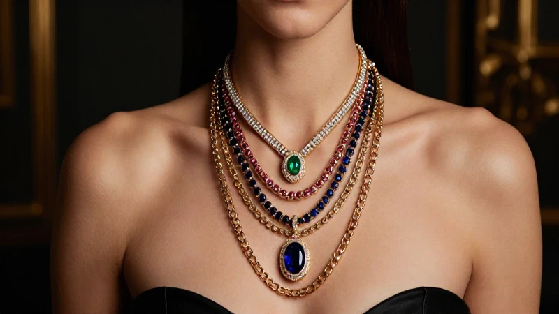Modelo elegante luce collares lujosos en estudio
