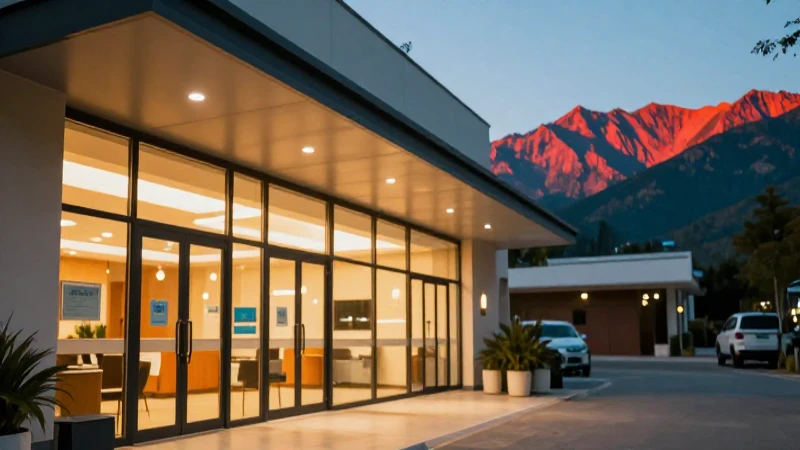 Impresionante clínica moderna con paisaje vibrante