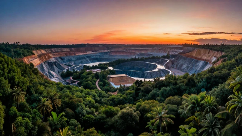 Paisaje minero exuberante bajo atardecer cinematográfico
