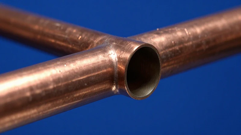 Tubo de cobre brillante en enfoque selectivo