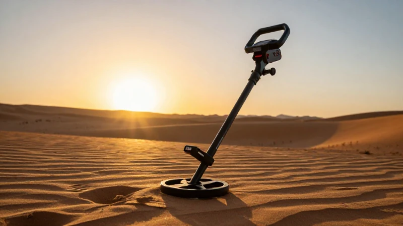 Atardecer dorado en el desierto con detector metálico