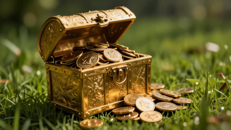 Cofre dorado repleto, imagen fotorealista impactante