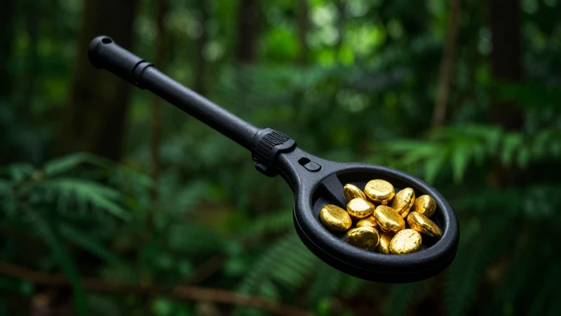 VLF Treasure Detector: Encuentra Oro y Tesoros Perdidos 4 Tesoro dorado hallado en bosque exuberante