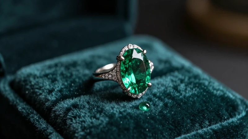 Anillo esmeralda sobre terciopelo: lujo hiperrealista