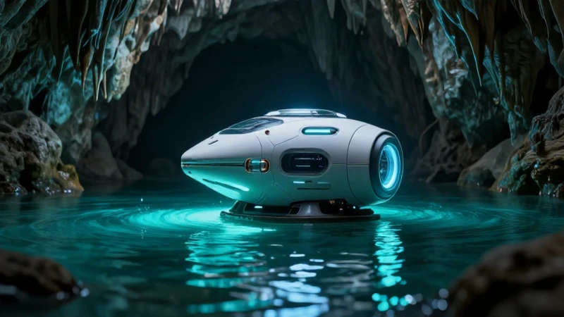 Caverna iluminada refleja agua turquesa vibrante
