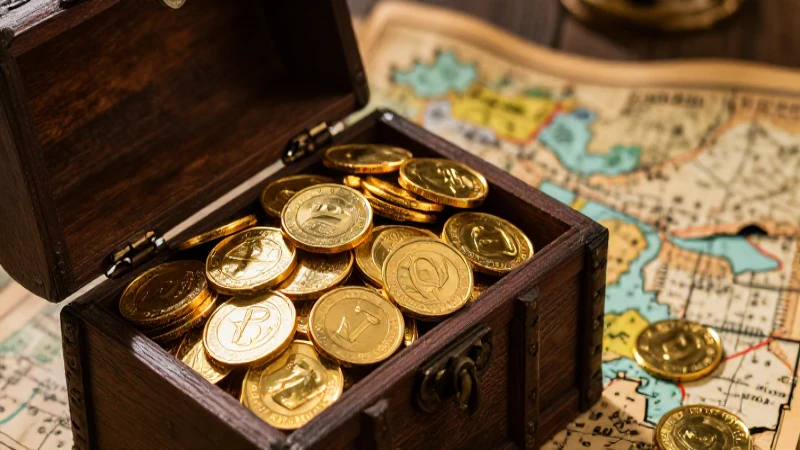 Cofre dorado antiguo en fotografía llamativa