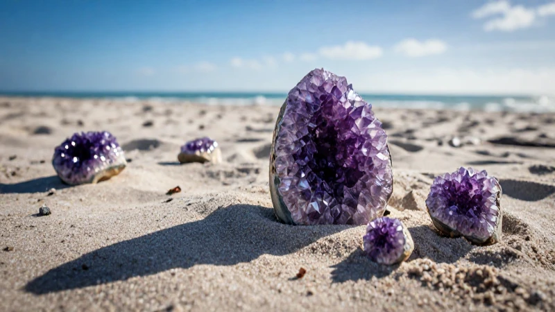 Playa florida vibrante con geodas amatista