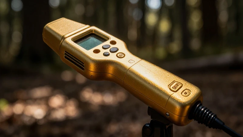 Detector dorado, luz dramática y enfoque selectivo