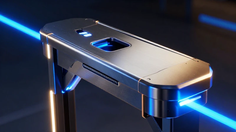 Detector futurista metálico con iluminación dramática