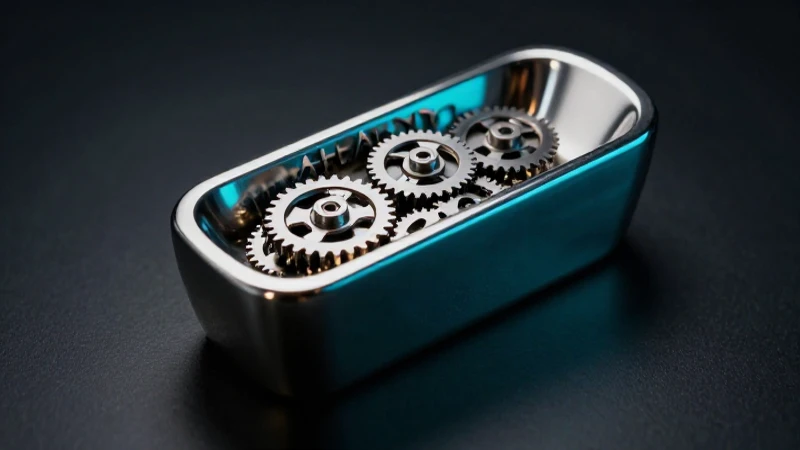 Metal pulido con engranajes y azul vibrante