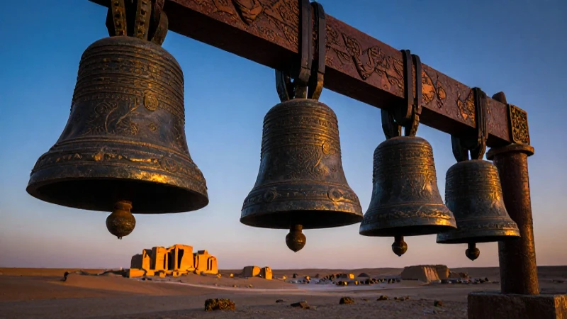 Campanas persas antiguas en ruinas doradas