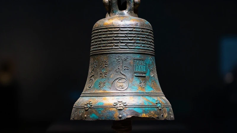 Fragmento campana antigua con detalles dorados y turquesa