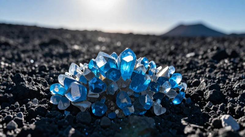 Cristales azules resaltan en el paisaje volcánico
